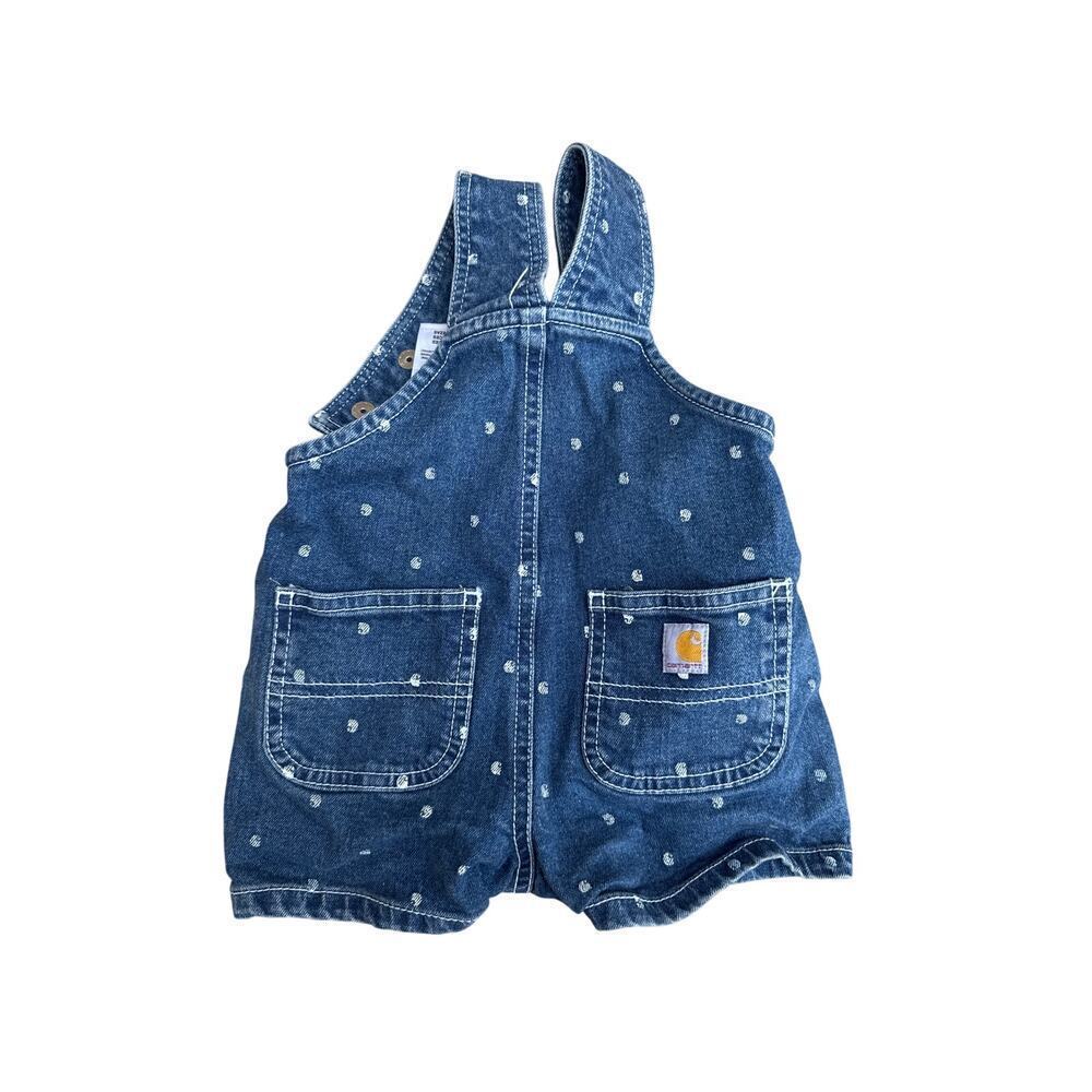 Carhartt Toddler Girls Overall Shorts 6M Dark Wash w/ White logo Polka Dots